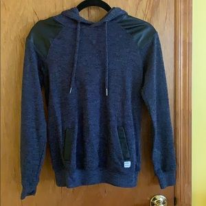 Garage navy blue marled hoodie with pleather trim